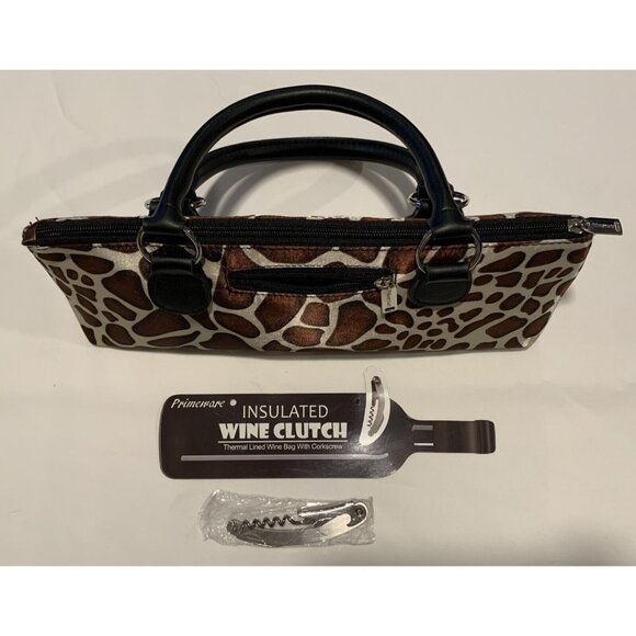 Primeware Insulated Wine Clutch Bag Giraffe Print Tote Corkscrew Thermal Zip NEW - Picture 2 of 12
